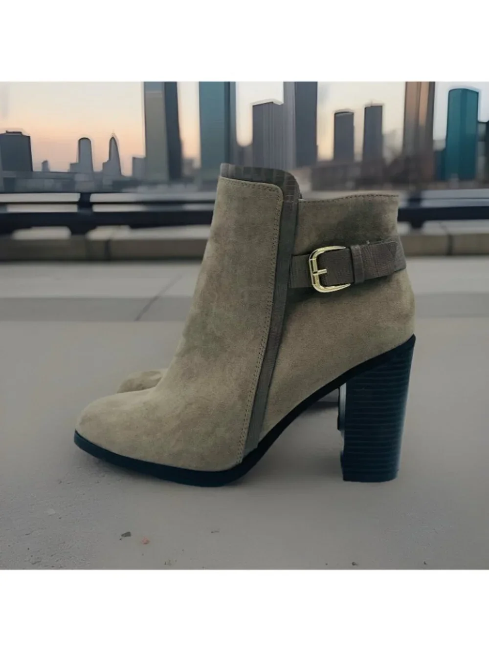 Shoedazzle Shoes Womens Size 8.5 Taupe Octavia Zip High Heeled Ankle Booties